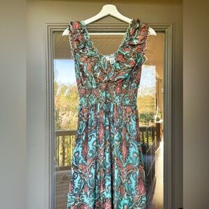 Zury boho paisley green orange maxi dress one size